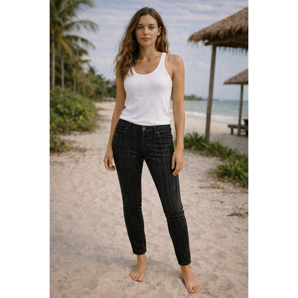 Free People Black Printed Rotary Gro Denim Skinny Jean 30